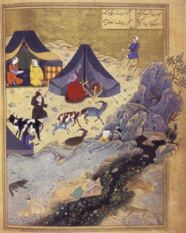 The Death of Majnun on Layla's Grave,from the khamsa by Nazami, unknow artist